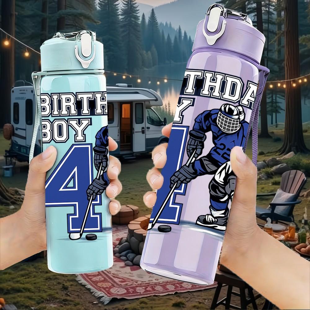 1PC Birthday Boy Number 4 Sport Print 750ml Color Plastic Sports Water Bottle Leakproof Flip Straw Lid Suitable for Sports Office Home Use