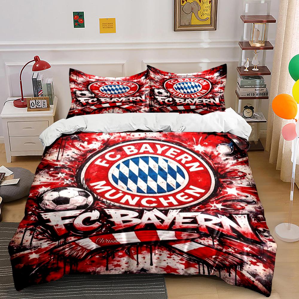 FC Bayern Bettwäsche Set Roter Stil Bettwäsche Bettbezug Set Bettbezug Kissenbezüge Heimdekoration (1 * Bettbezug 2 * Kissenbezüge, ohne Bettdecke) 135x200cm red