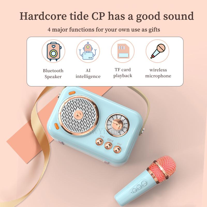 Portable UHF Microphone Audio Set Home KTV Party Mini Kids Karaoke Bluetooth Speaker Wireless Subwoofer Stereo Caixa De Som B152