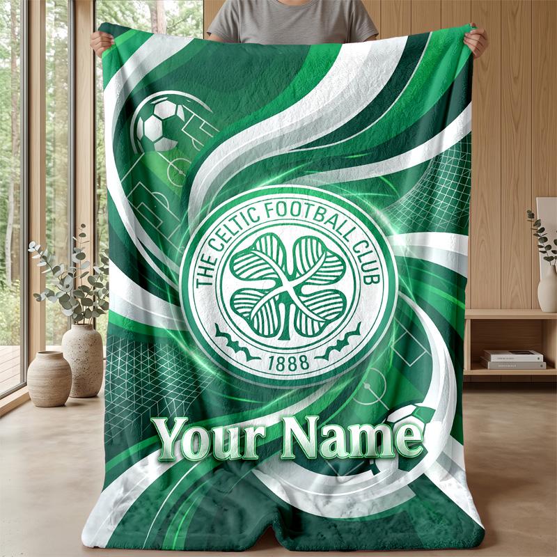 Custom Text Flannel Throw Blanket, Lightweight Cozy Bed Sofa BlanketCeltic FC