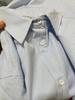 Women's Blue Striped Long Sleeve Loose Shirt Jacket - Versatile Korean Style for Spring and Autumn