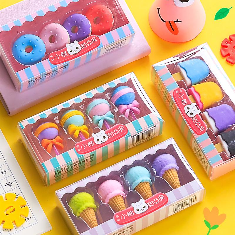Sweet Donut Cartoon Eraser Set - Cute Stationery for Kids & Primary Students