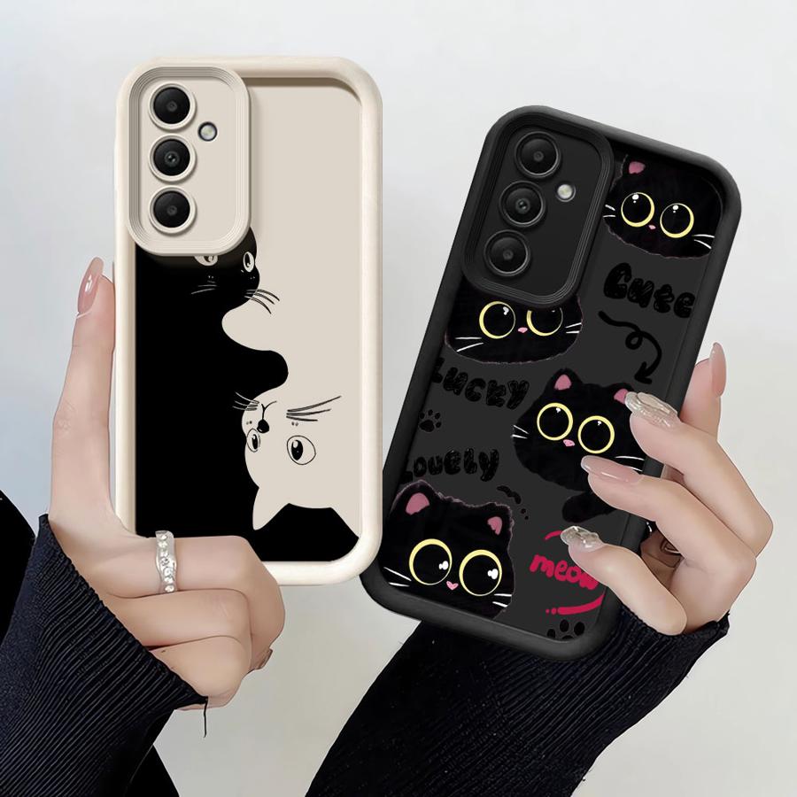 Cartoon Black Cat Soft Cover Case for Samsung Galaxy A36 A32 A33 A14 A24 A13 A34 A23 A12 A26 A22 A16 A56