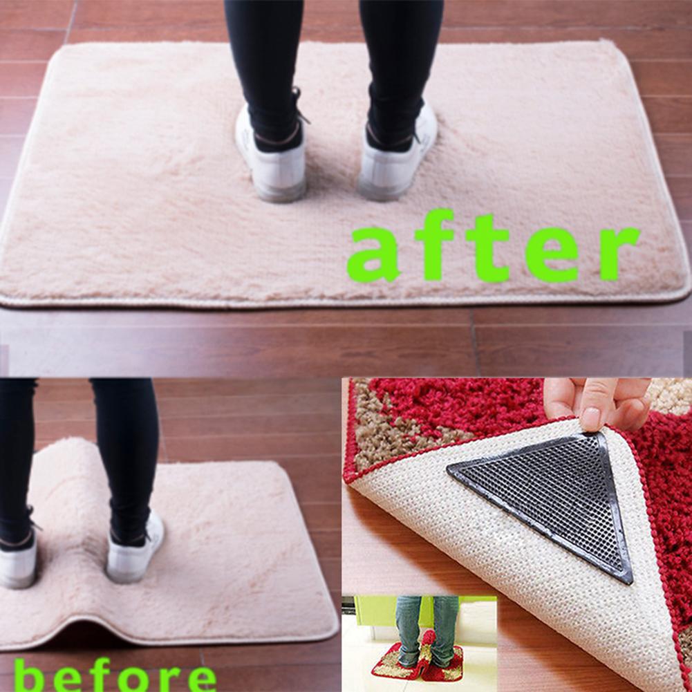 Top 4Pcs /Set 2018 New Pro Carpet Mat Exquisite Grips Home Mat Non-Slip Rubber Silicone Washable 15*7.5cm Black