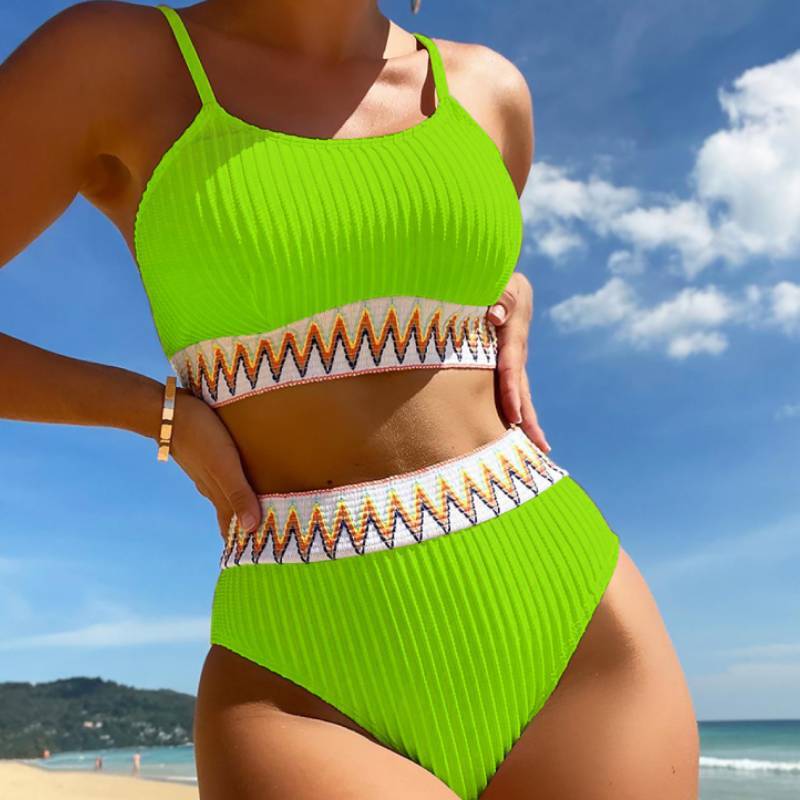 High Waist Bikini Set With Polyester Material For Water Sports And Beach Wear Women