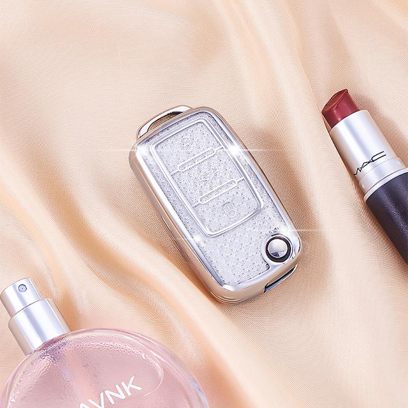 White Diamond Pattern Tpu For Vw Volkswagen Passat B5 B6 Golf 4 5 6 Polo Flip Folding Remote Car Key Case Cover Fob Accessories