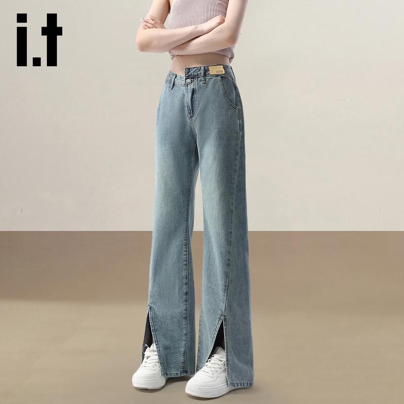 

izzue it Женские джинсы клеш с неровной талией и разрезом по подолу L