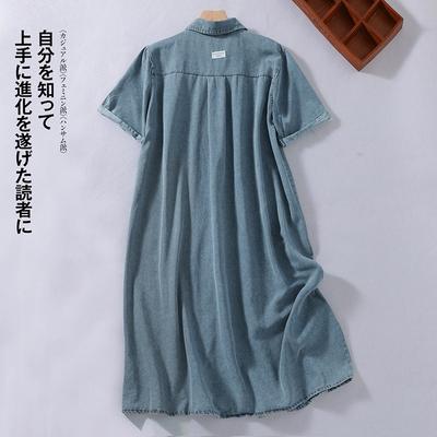 2025 Sommer neues lässiges lockeres Denimkleid für Damen, kleiner Hongkong-Stil, Retro-Polo-Kragen, kurzärmeliges Hemdkleid