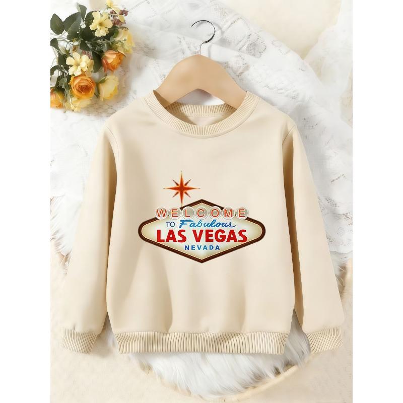 Unisex Kids Crewneck Sweatshirt, Welcome To Las Vegas Sign Print Pullover, Boys Girls Vintage Travel Casual Sweatshirt For Kids Over 4 Years Old