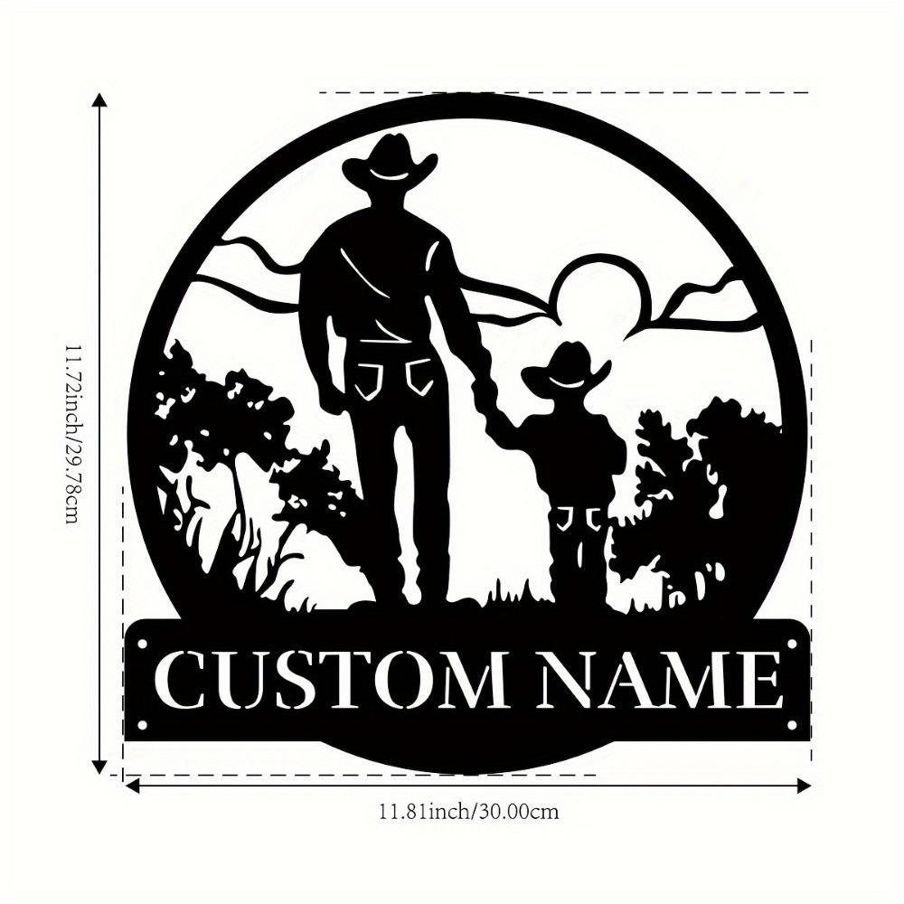 1pc Custom Western Cowboy & Child Metal Wall Art, Personalized Cowpoke & Heir Sign, Rustic Ranch Home Decor, Custom Sign for Home & Office