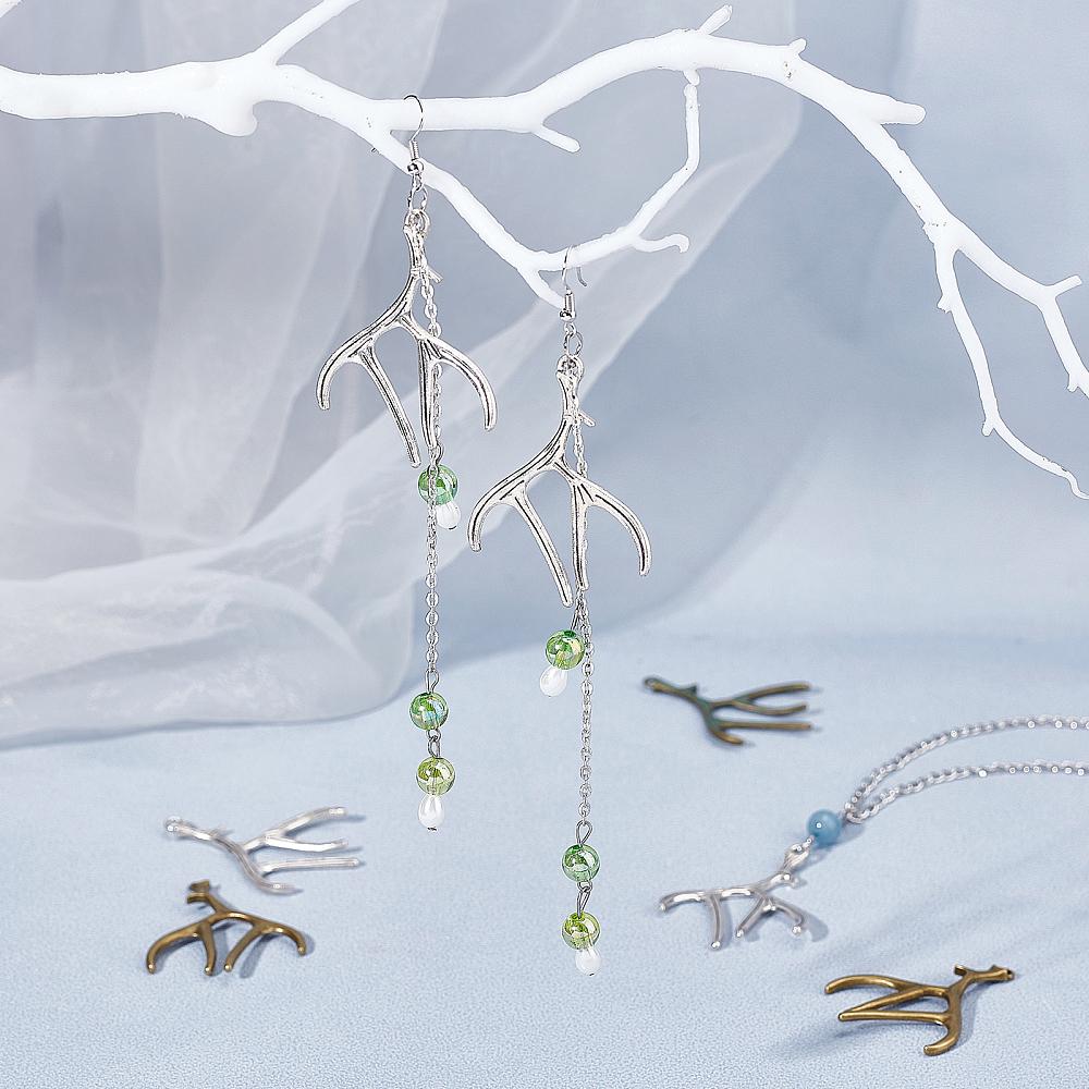 24Pcs 3 Style Tibetan Style Alloy Christmas Deer Antler Big Pendants, Mixed Color, 50~51.5x38~40x2~2.5mm, Hole: 2~3mm, 8pcs/style