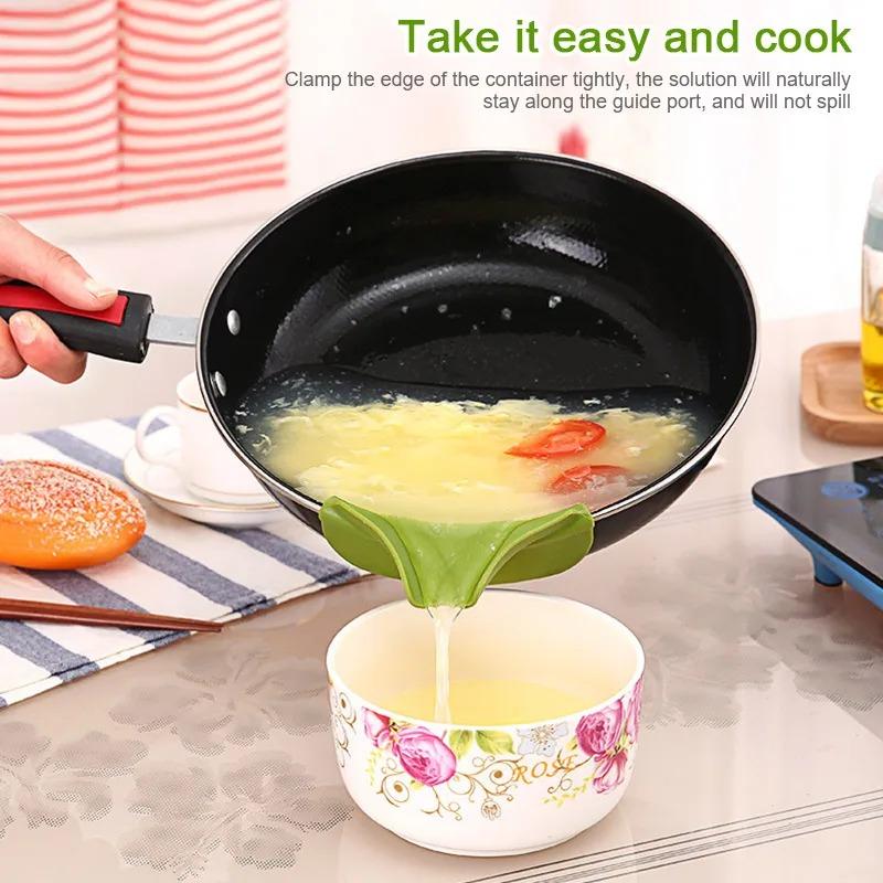 1/3pc Silicone Kitchen Funnel Anti-spill On Pour Soup Spout Funnel Flow Nozzle Pan Leakproof Tool Kitchen Pouring Tools Accessory