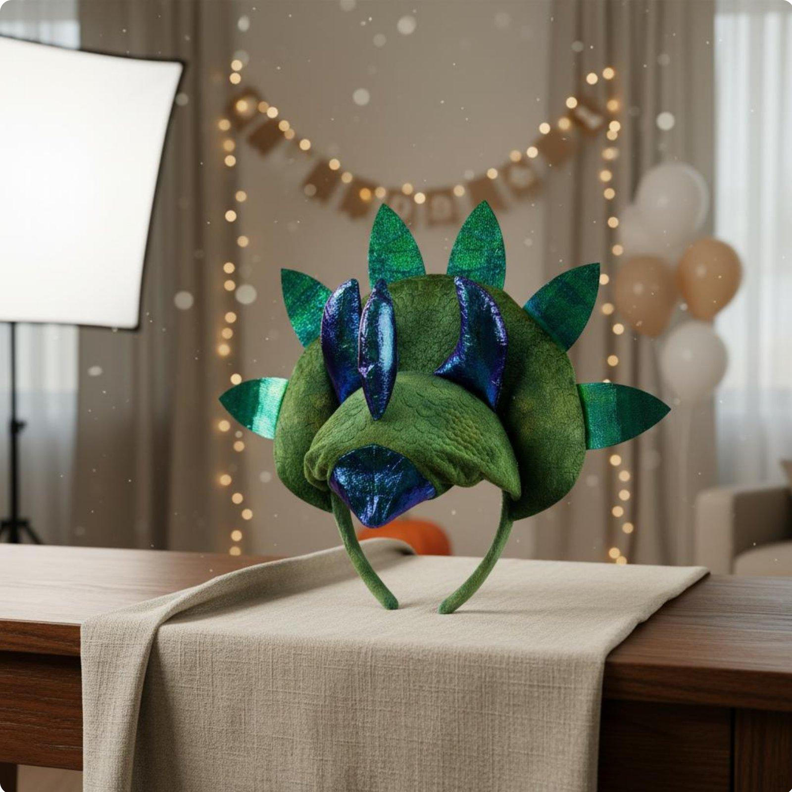 Triceratops Headband Photo Prop Costume Universal Fit Dinosaur Cosplay Accessories for Green Triceratops Hoop