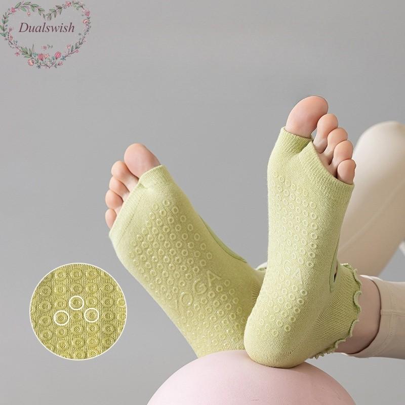 Ladies' Summer Breathable Backless Toe Exposed Cotton Yoga Socks with Anti Slip Silicone Polka Dot Breathable Dance Pilates Yoga Socks