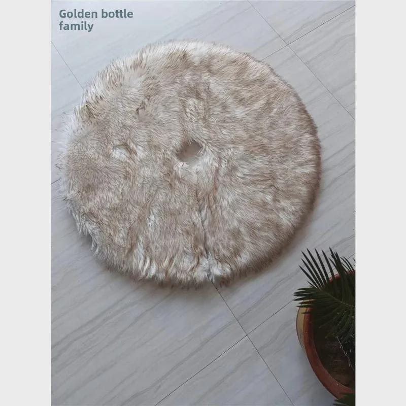 80cm White Christmas Tree Skirt: Plush Wool Holiday Decoration