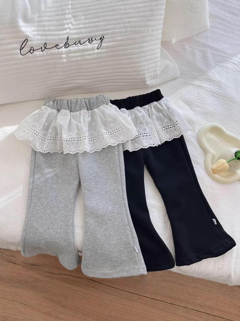 Girls' Korean Style Lace Trim Flared Pants - Spring/Autumn 2026 Versatile Casual Sweatpants