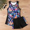Women's Shoulder Strap Swimsuit Gradient Coconut Tree Print Bikini Tankini Swimsuit