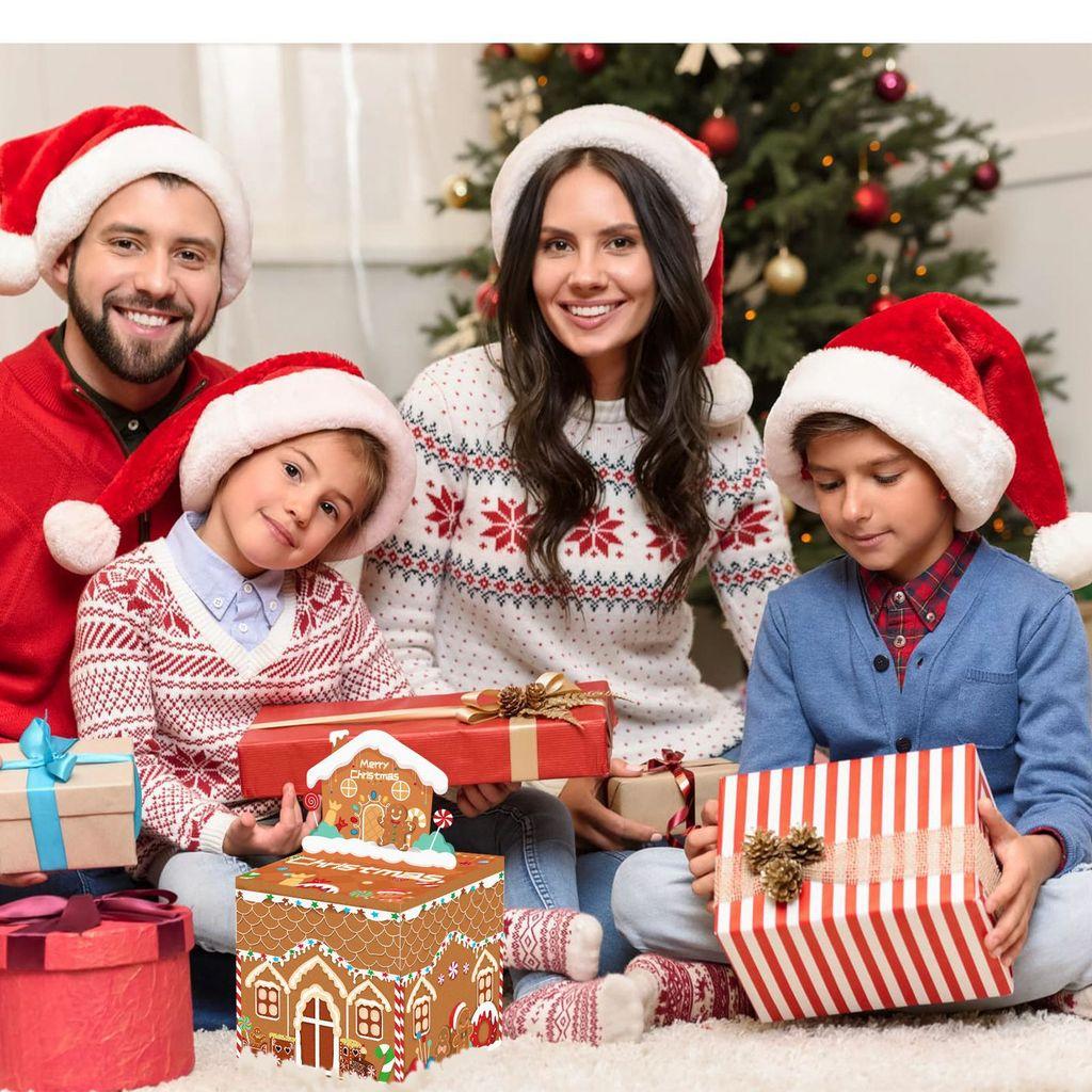 Gingerbread Man Pattern Christmas Theme Holiday Decor Paper Gift Box Money Box