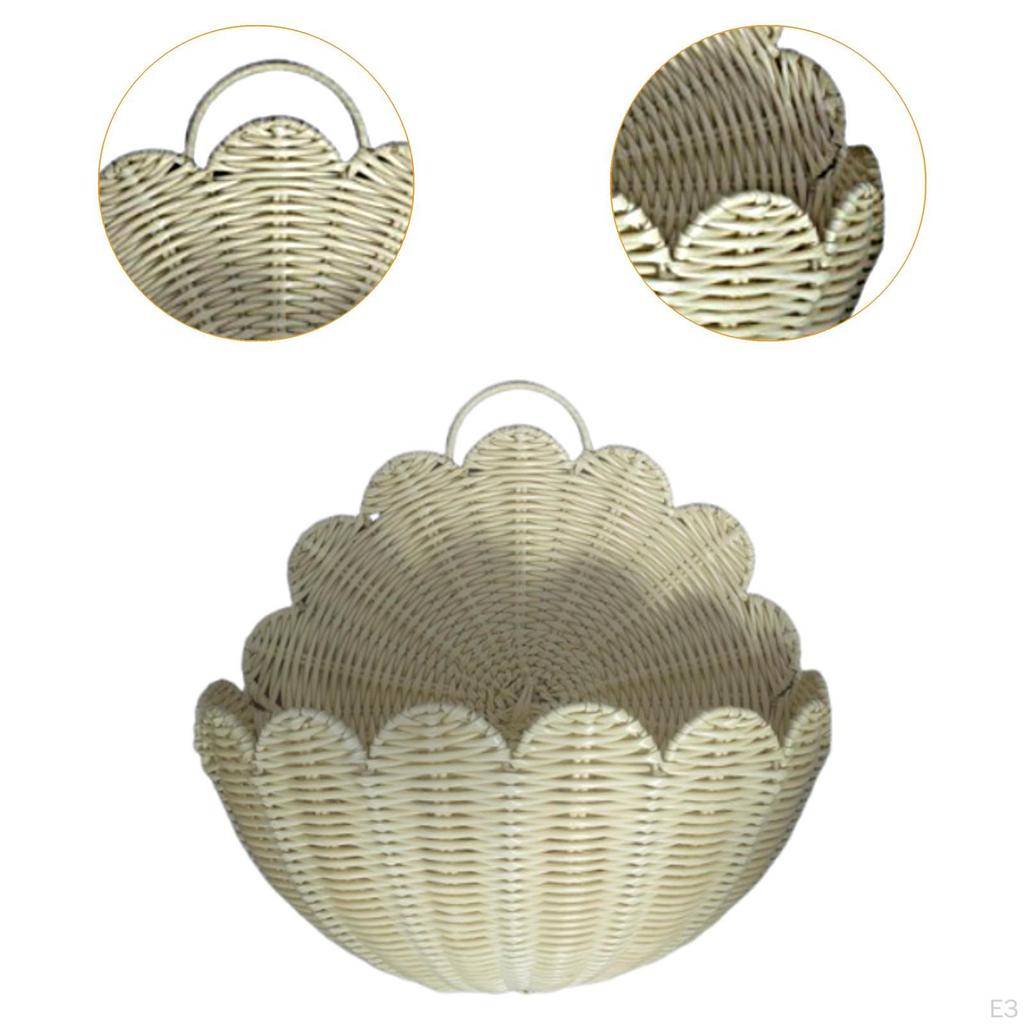Woven Basket Hanging Storage Organizer Faux Rattan Decorative Wall Mounted Bin Fruit