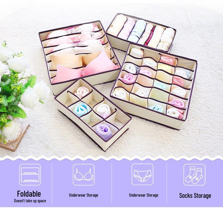 Foldable Underwear Storage Box Set - Four-Piece Wardrobe Organizer