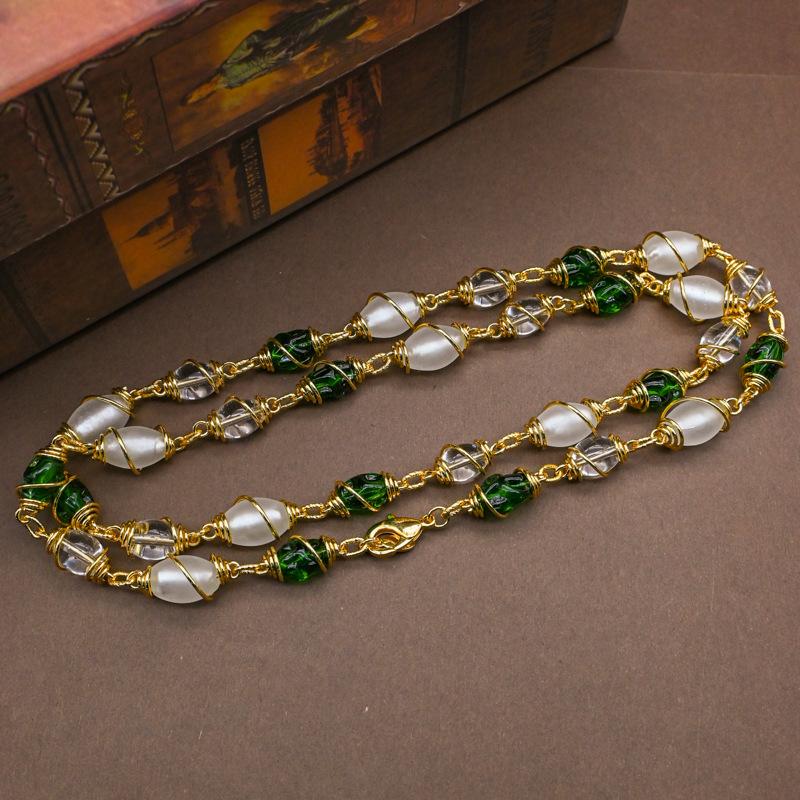 Colar Brincos Pérola de Vidro Estilo Barroco Retro Moda Conjunto de Joias High-End Fosco Temperamento