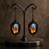 Handmade Crystal Glue Earrings Gothic Ghost Earrings, Vintage Style Matte Black Alloy Dangle Decorative Commemorative Jewelry Halloween for