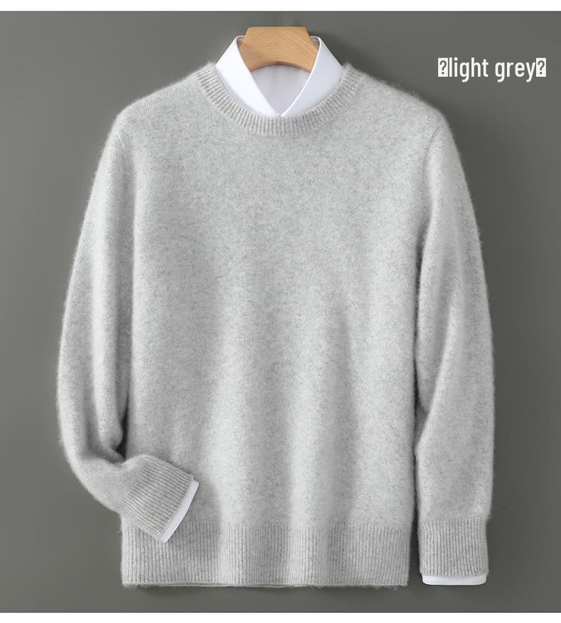 Herren-Pullover aus reiner Wolle, dick, mit Rundhalsausschnitt für Herbst/Winter - Lässig, Warme Strick-Basisschicht