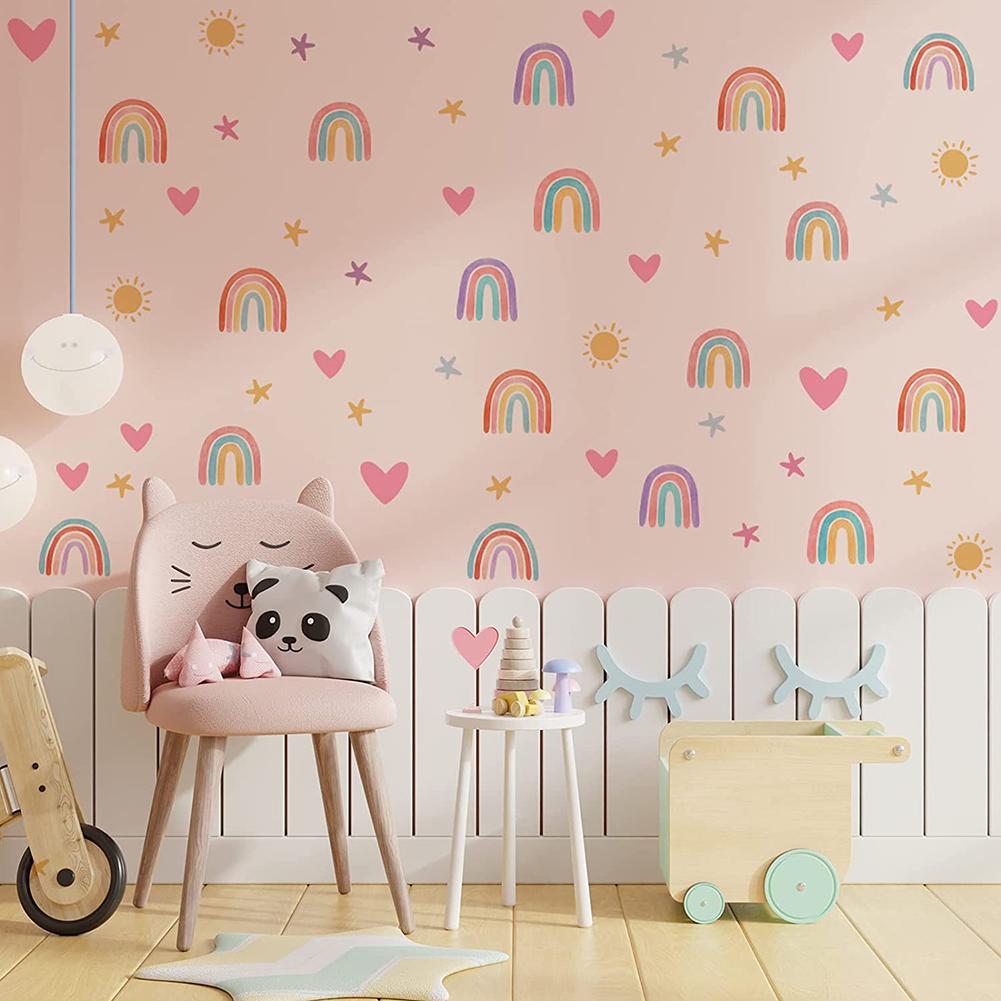 4pcs Pvc Wall Stickers Rainbow Stars Love Self-adhesive Wall Decals For Girls Boys Bedroom Nursery Wall Decor
