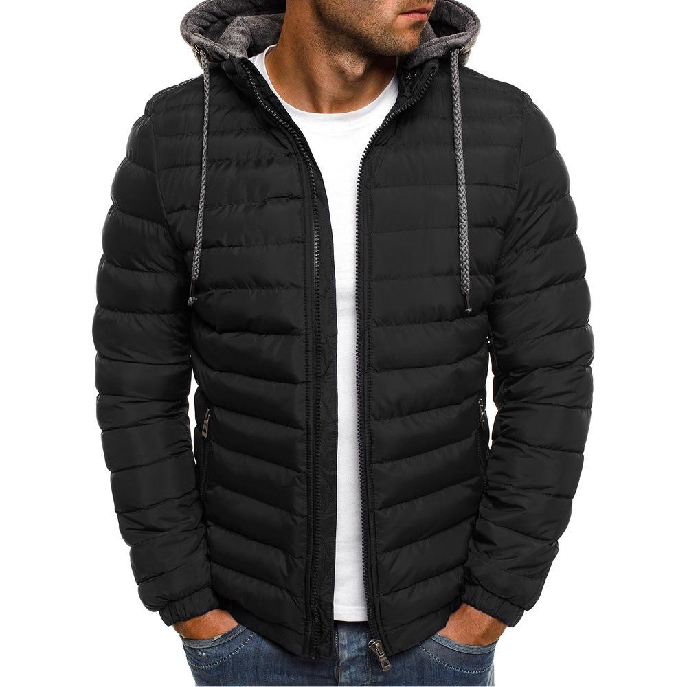 Men's Solid Color Fashionable Hooded Cotton Jacket