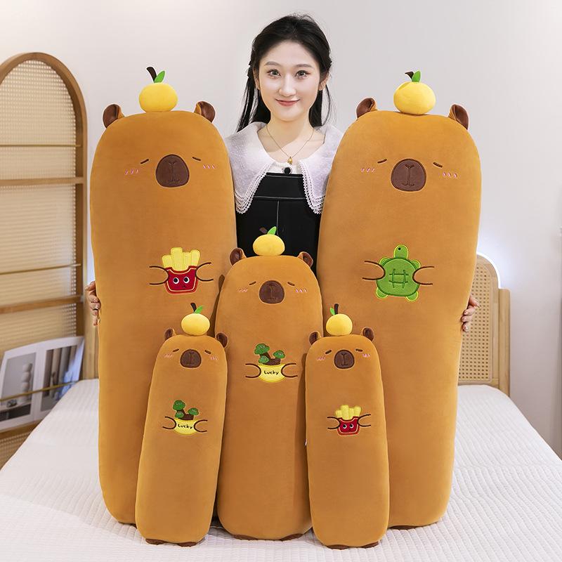 Creative Kapibara long throw pillow for girls to sleep leg pillow cute cylindrical pillow bed removable and washable