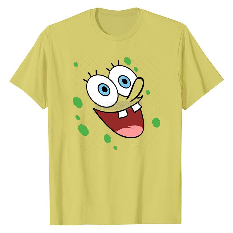 SpongeBob SquarePants Animation Printed Cotton T-shirt Men Women Casual Round Neck Top Short Sleeved T-shirt
