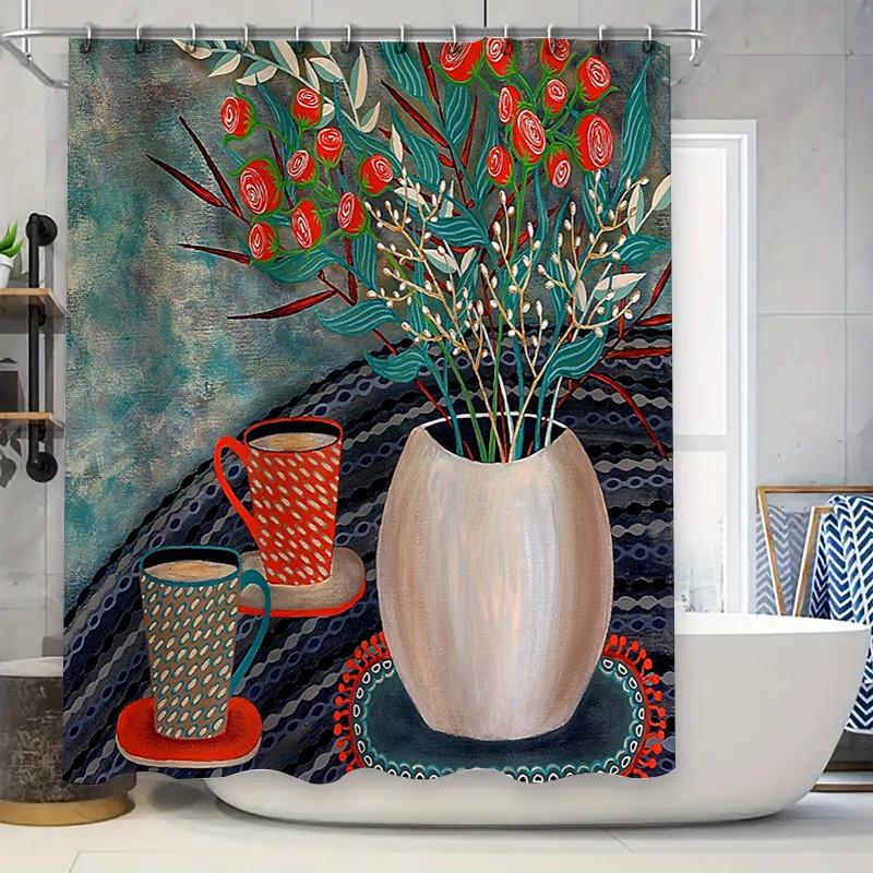 

Vintage Floral Bathroom Decor Set Shower Curtain Farmhouse Rustic Botanical Washable Fabric Home Decor W60H190(CM)-1 Pcs