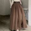 Women High Waist Korean Pleating Swing Skirt Vintage Fashion Spring Office Falda Holiday Loose Solid Long Skirt