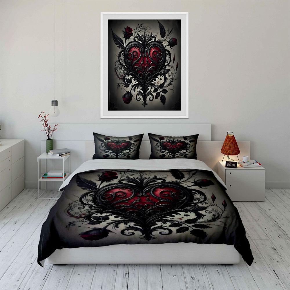 Ornate Gothic Heart Design Bedding Duvet Cover Set (1*Duvet Cover 2*Pillowcases, without duvet insert)