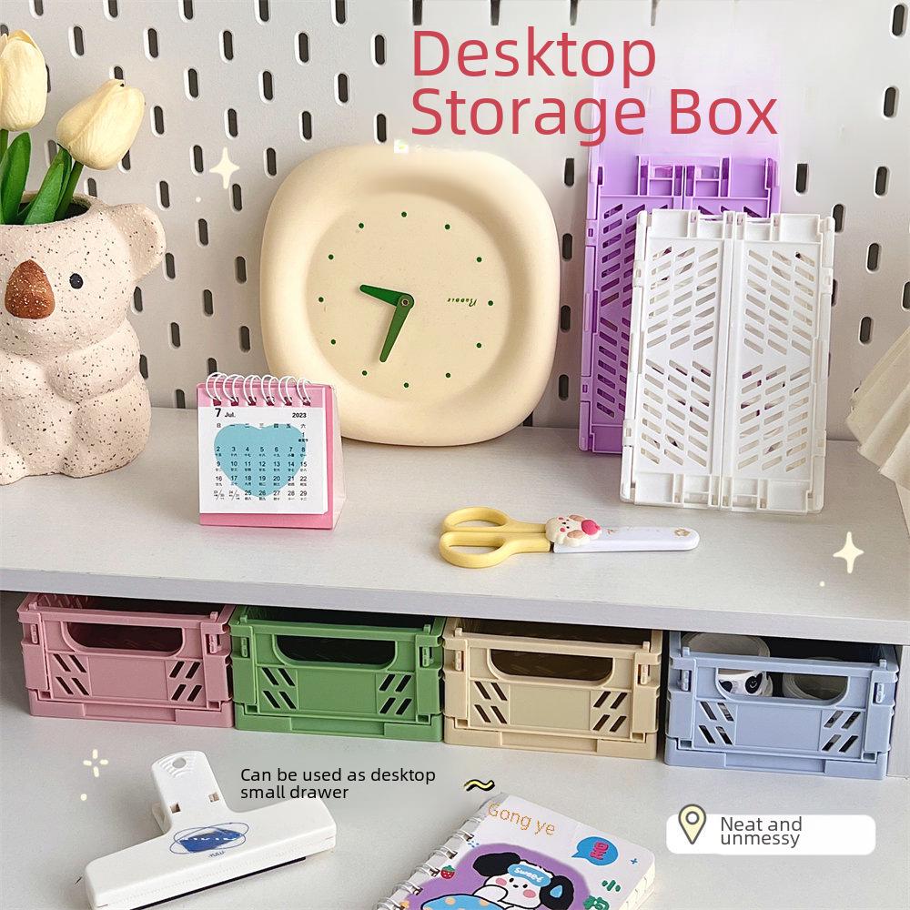Korean Mini Folding Storage Box - Compact Organizer for Desktop, Stationery, and Skincare Essentials