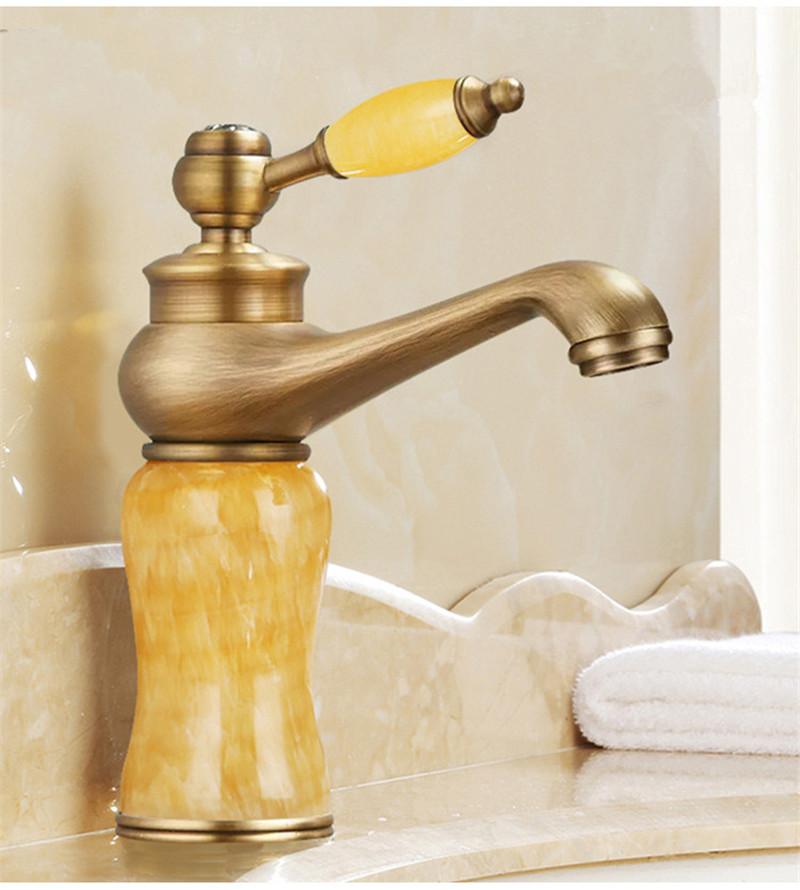 Gold Bathroom Faucet Brass and Jade Faucet Bathroom Basin Faucet Sink Mixer Tap Gold Sink Faucet Bath Basin Sink Faucet