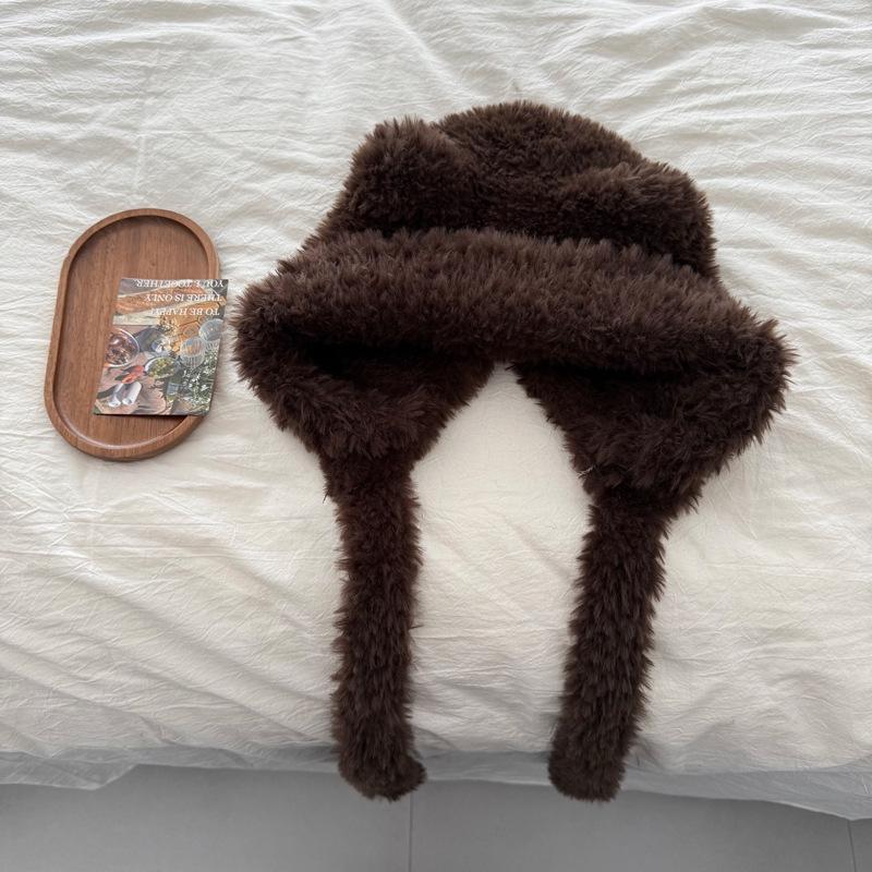 

Универсальная ветрозащитная шапка с защитой ушей: Вязаный пуловер в корейском стиле с плюшевым медведем для женщин темный кофе