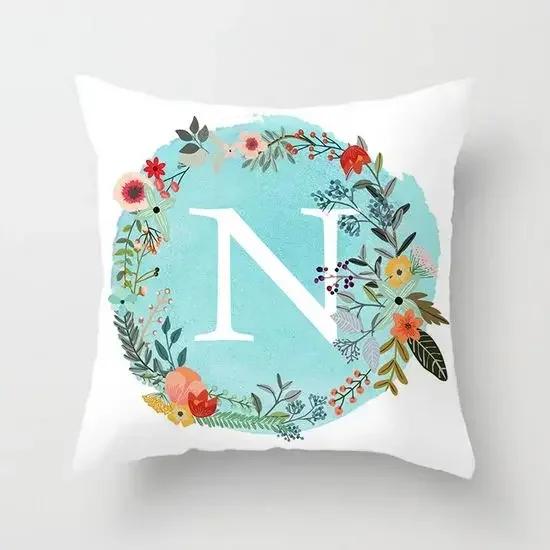 A-Z Letter Cushion Cover Blue Floral   Soft Throw Pillow Cover Decorative Sofa Pillow Case Pillowcase
