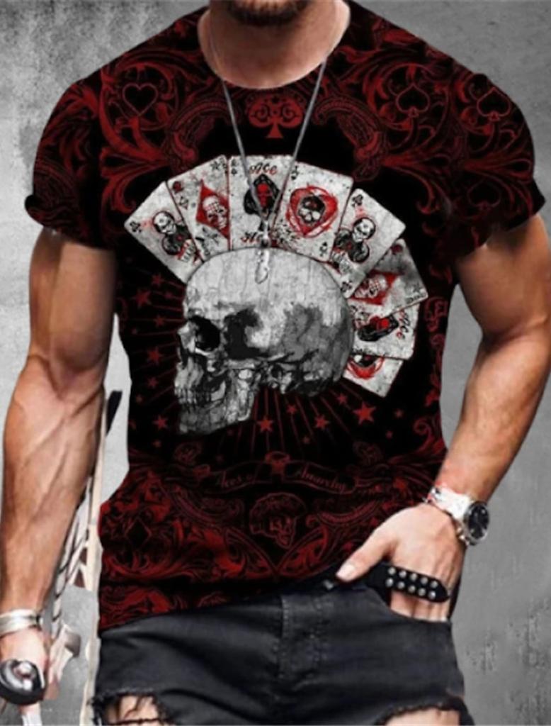 Νέο καλοκαιρινό ανδρικό μπλουζάκι μόδας Personality Poker Skull Ανδρικό μπλουζάκι με στάμπα