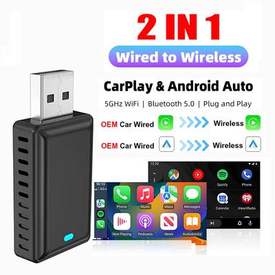 Kabloludan Kablosuza Carplay Android Auto Adaptörü 2'si 1 Arada AI Kutusu OEM Araba Stereo Tak ve Çalıştır Akıllı Bağlantı Android IOS Telefonlar İçin