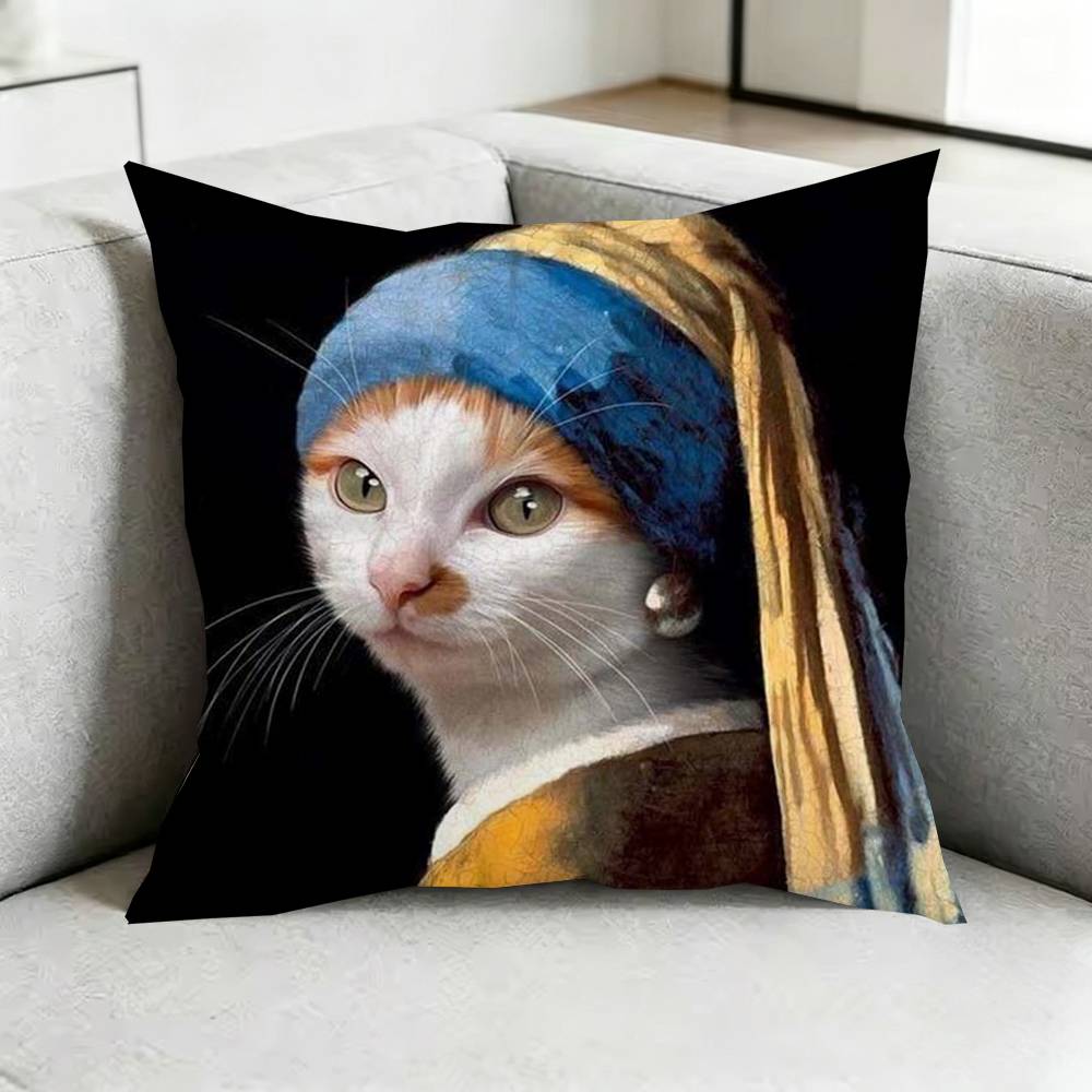 Girl With A Pearl Earring V-Vermeer Square Double-Sided printed Pillow Case Bedroom Bedside Pillow Sofa Cushion Cover Gift