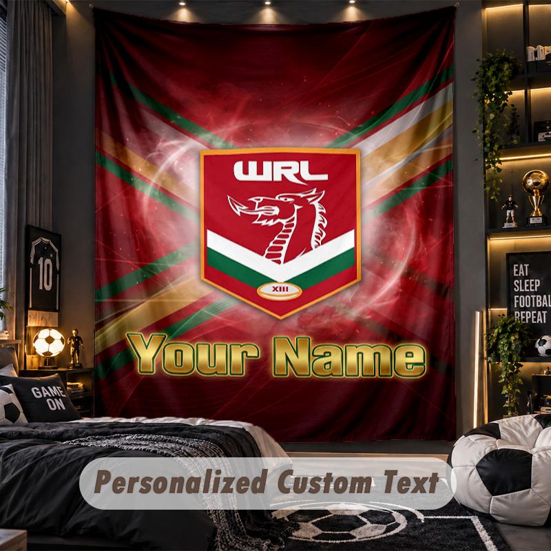 TapestryWales Rugby Custom Name Text Personalized Wall Hanging Tapestry Home Wall Decor