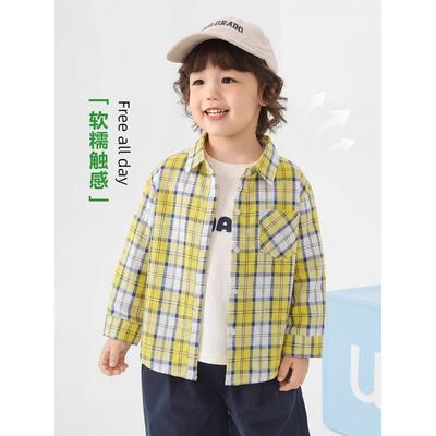 Right European Style Boys' Pure Cotton Casual Plaid Shirt, Spring and Autumn 2026 New Model, Baby Children's Jacket, Children's Clothing Shirt, Trendy