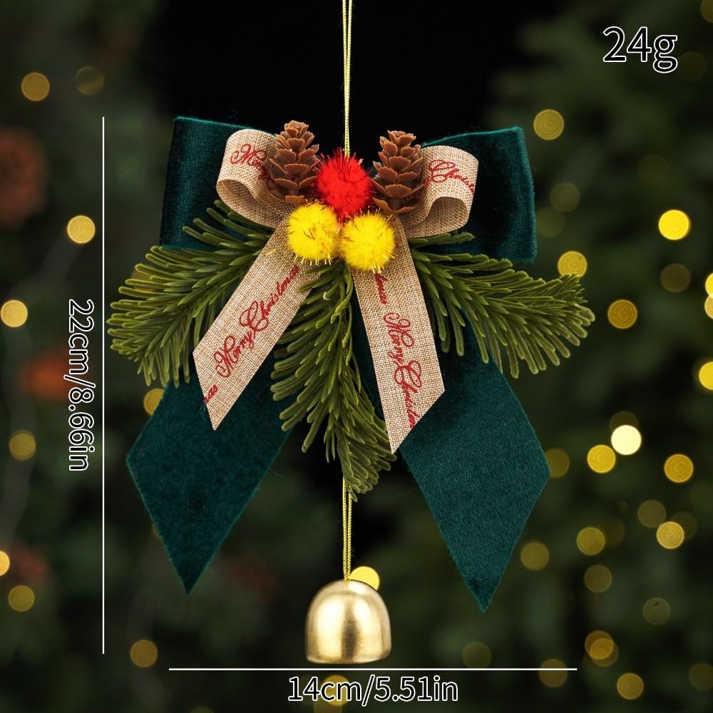 Pine Needle Decor Bow Bell Pendant Pine Cone Accent Christmas Bow Hanger Home Party Decor