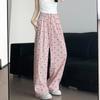 Women's Pants Elastic Waist Printed Tie Straight Draped Casual Pants Long Trousers