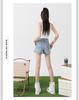 Women's High-Waist Elastic Denim Shorts - Summer Thin, Loose, Three-Quarter Length with Split Hem