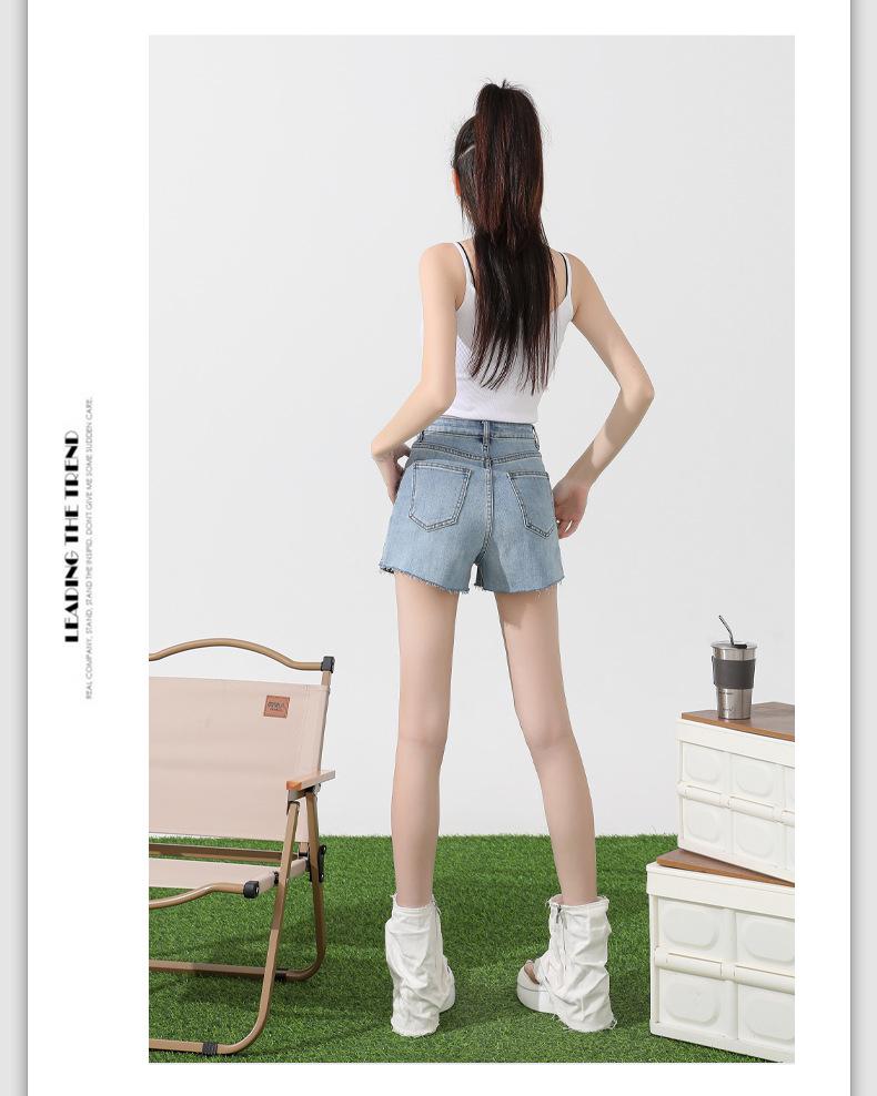 Women's High-Waist Elastic Denim Shorts - Summer Thin, Loose, Three-Quarter Length with Split Hem