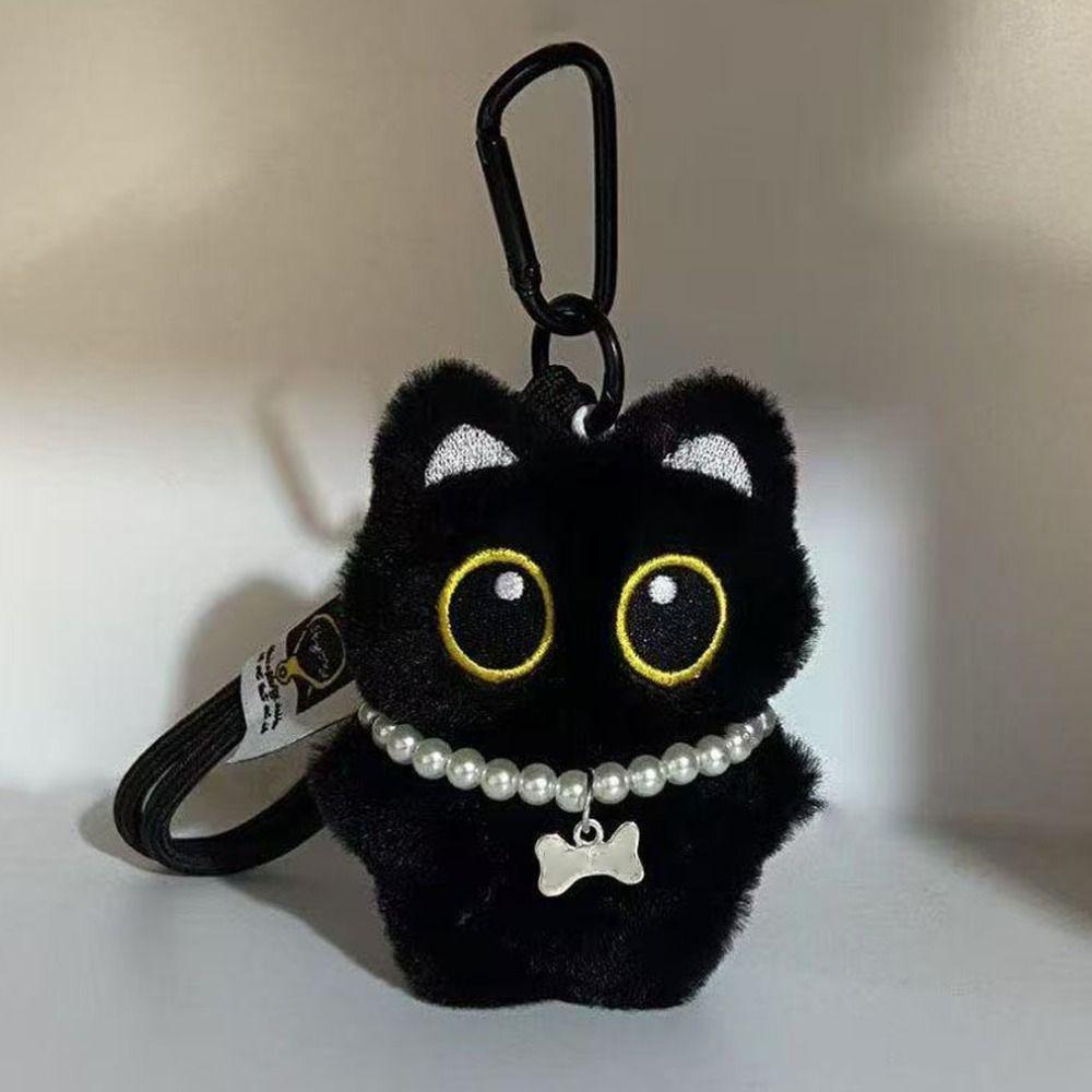 Angel Black Cat Plush Doll Keychain Badminton Car Key Ring Cute Doll Bag Pendant Gifts