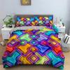 Top Abstract Geometric Duvet Cover Microfiber Queen Bedding Set Boys Kids Room Rainbow Plaid Print Quilt Cover With Pillowcase