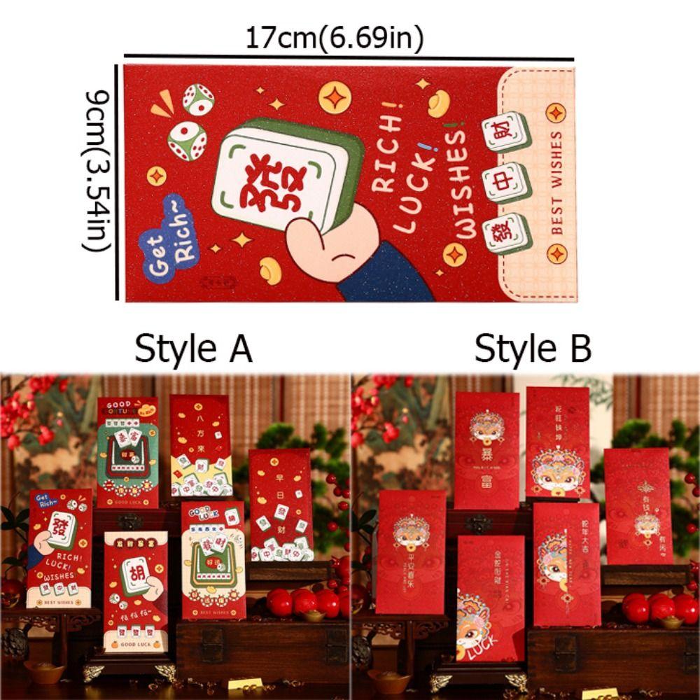 6pcs/set Cartoon Fortune Red Envelope Chinese Style Blessing Hongbao  Lunar New Year